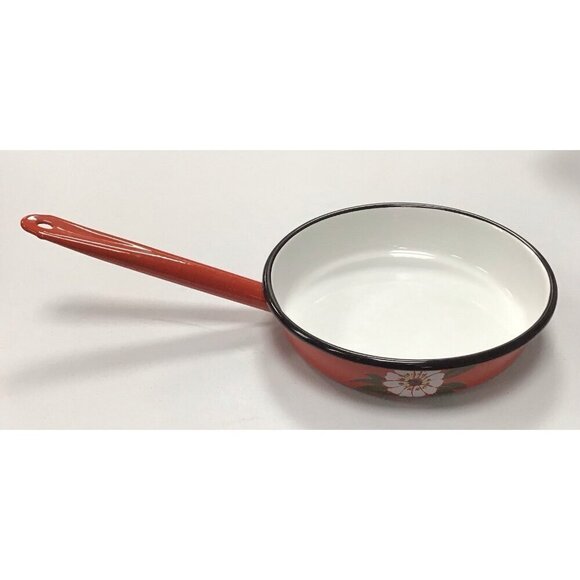 Westen Bessano Italy Vintage Lot Of 3 Red Farmhouse Enamel Pot/Pan/Lid ❤️ - Picture 6 of 9